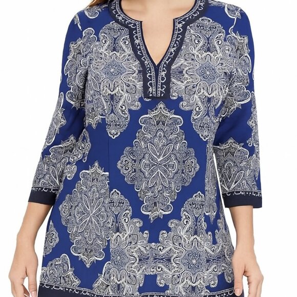 INC International Concepts Tunic Blue/White/Black Size Medium EUC - Picture 1 of 8